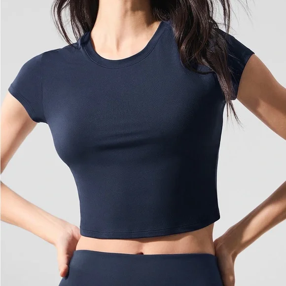 ALO Yoga | Tops | Alo Alosoft Crop Finesse Short Sleeve In Navy